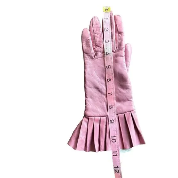 NWT- Shaneen Huxham Genuine Leather Ruffle Cuff Pink Gloves- Size 6.5 - Picture 11 of 15